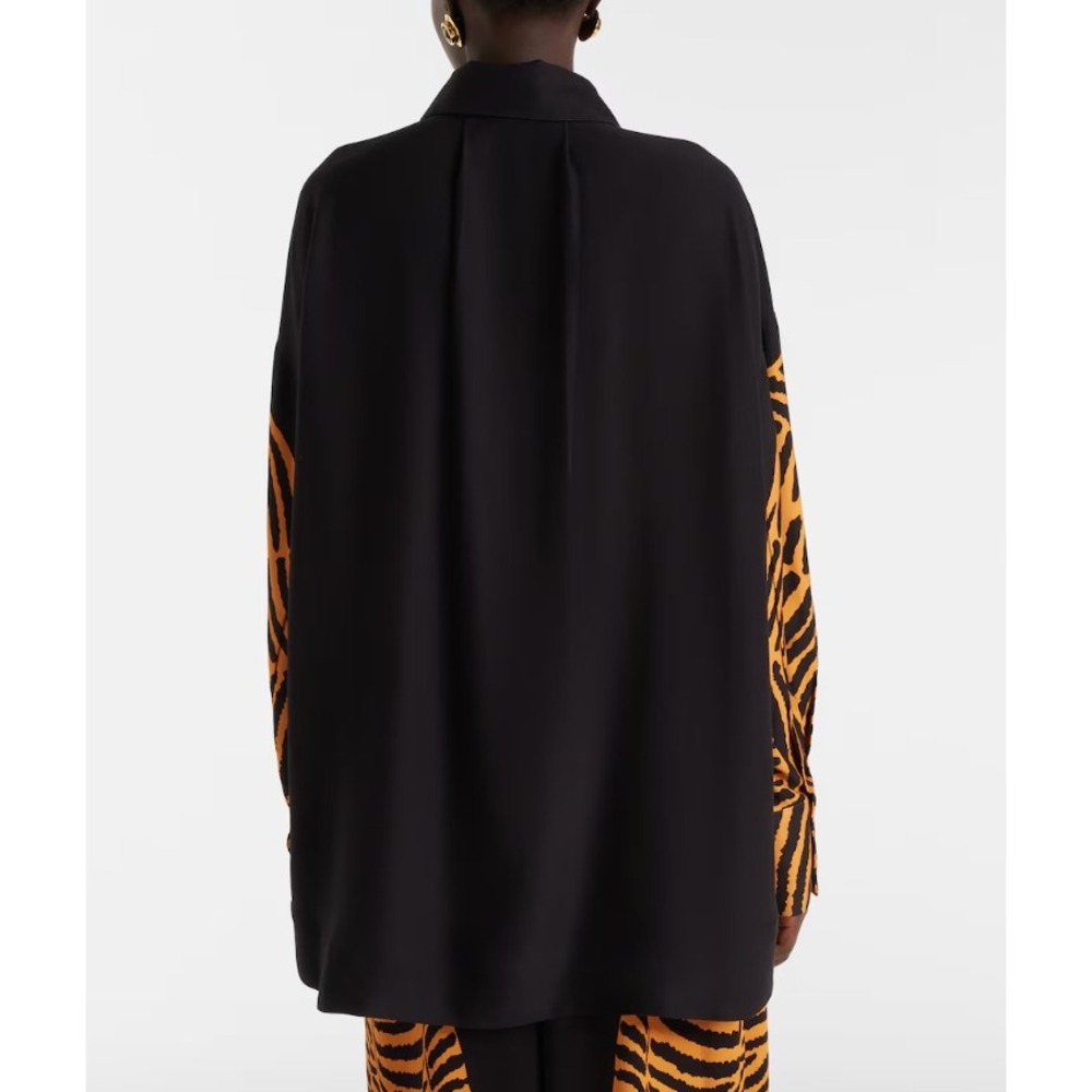 Farm Rio Black Orange Tiger Graphic Oversized Button Down Shirt Womens | Small - Picture 14 of 14